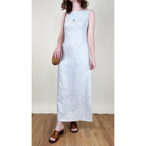 Vintage Dresses & Skirts - Vintage 100% Linen Gap Maxi Dress Floral Summer Sun Coastal Cowgirl Boho Beach